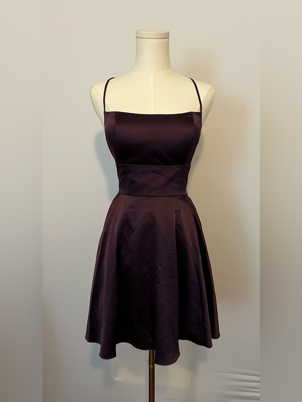 Elegant Spaghetti-Strap A-Line Dress in Deep Plum